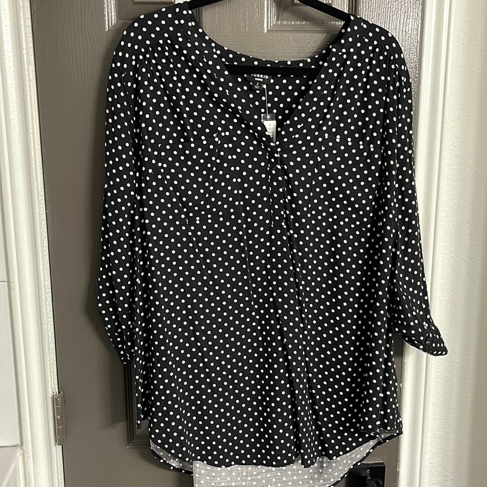Black polka dotted Torrid Harper Top